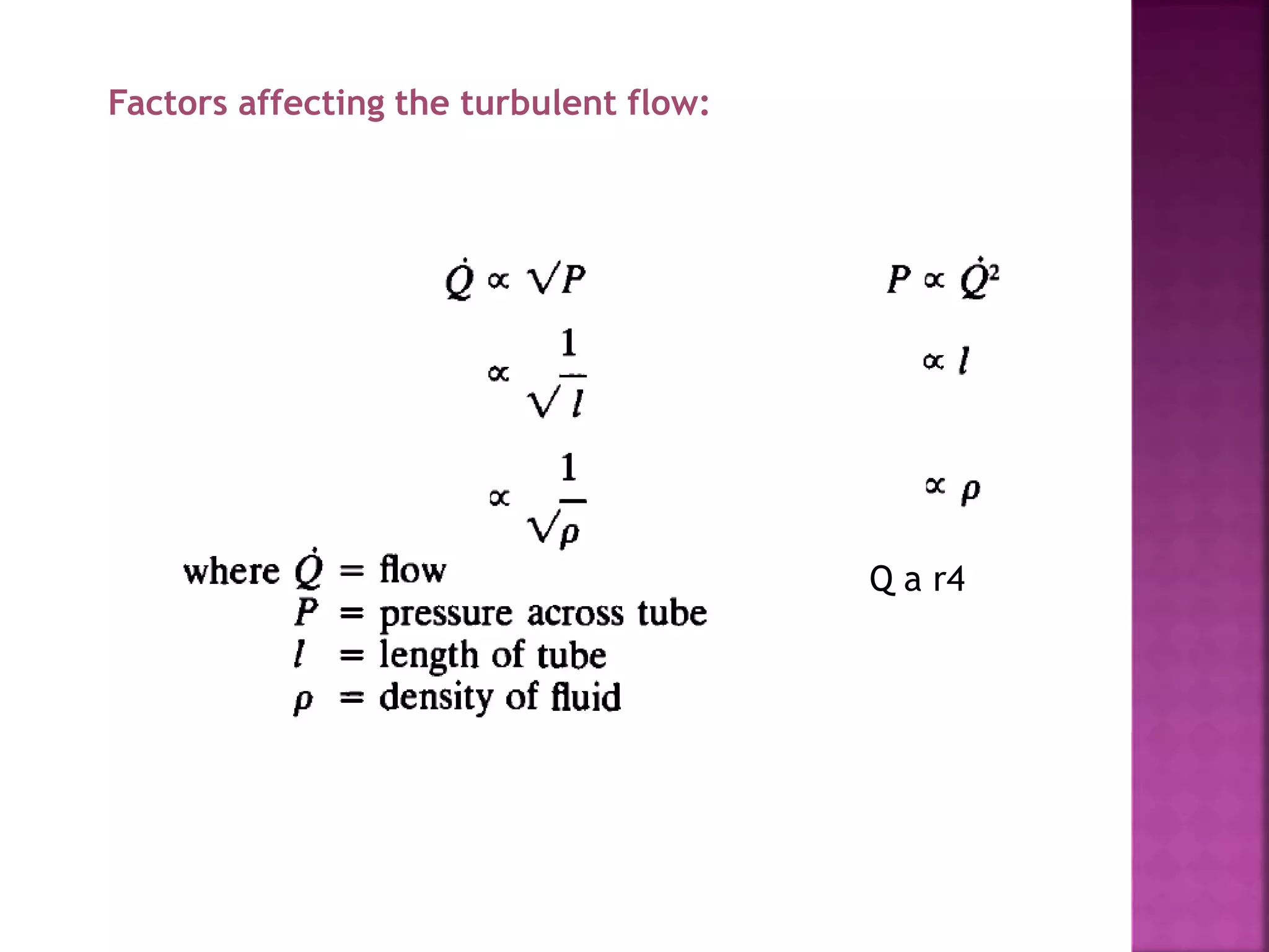 Factors affecting the turbulent flow:
Q a r4
 