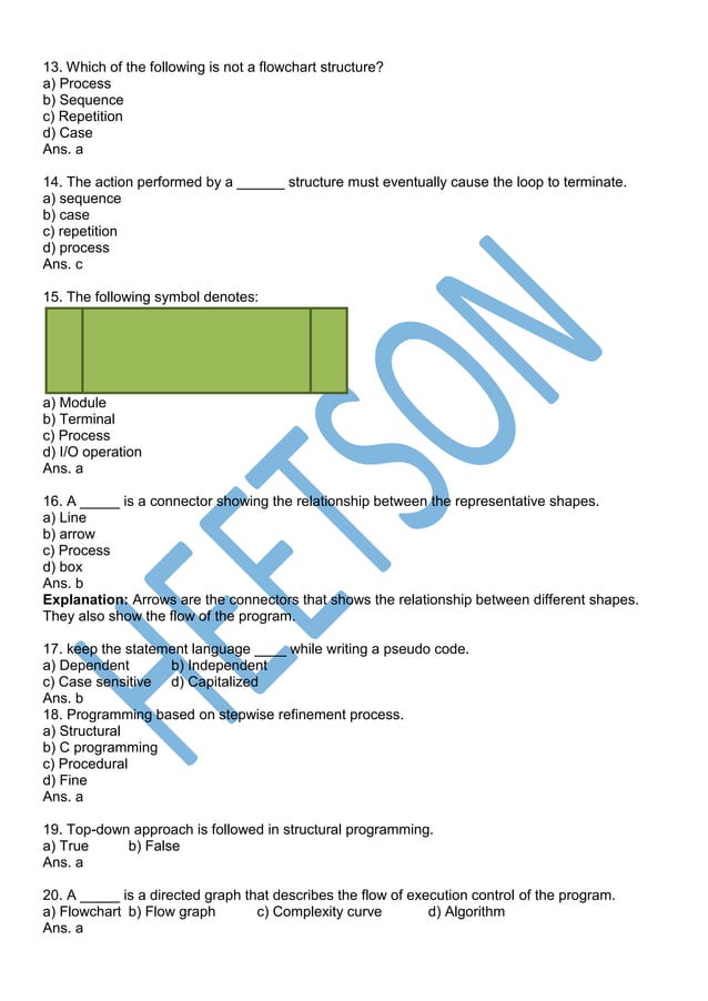 Flowchart Question and Answer (Algorithm MCQ) | PDF