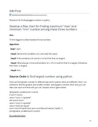 Flowchart for finding biggest number in python