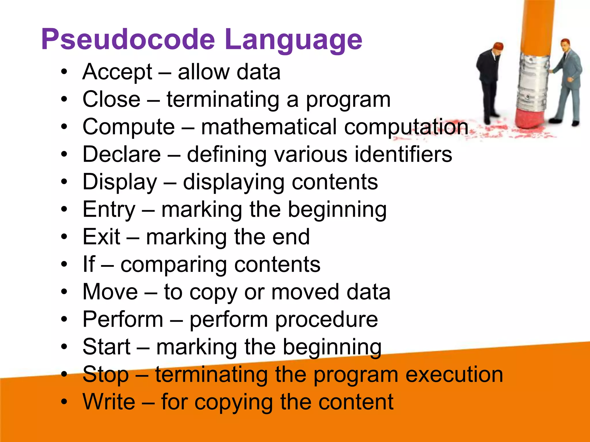 Flowcharting and pseudocoding | PPTX | Programming Languages | Computing
