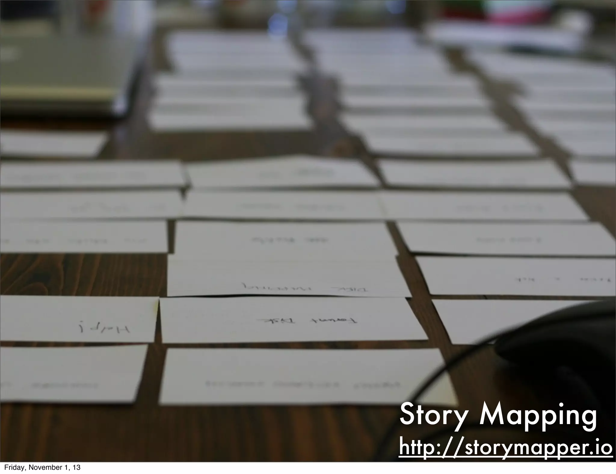 Story Mapping
http://storymapper.io
Friday, November 1, 13

 