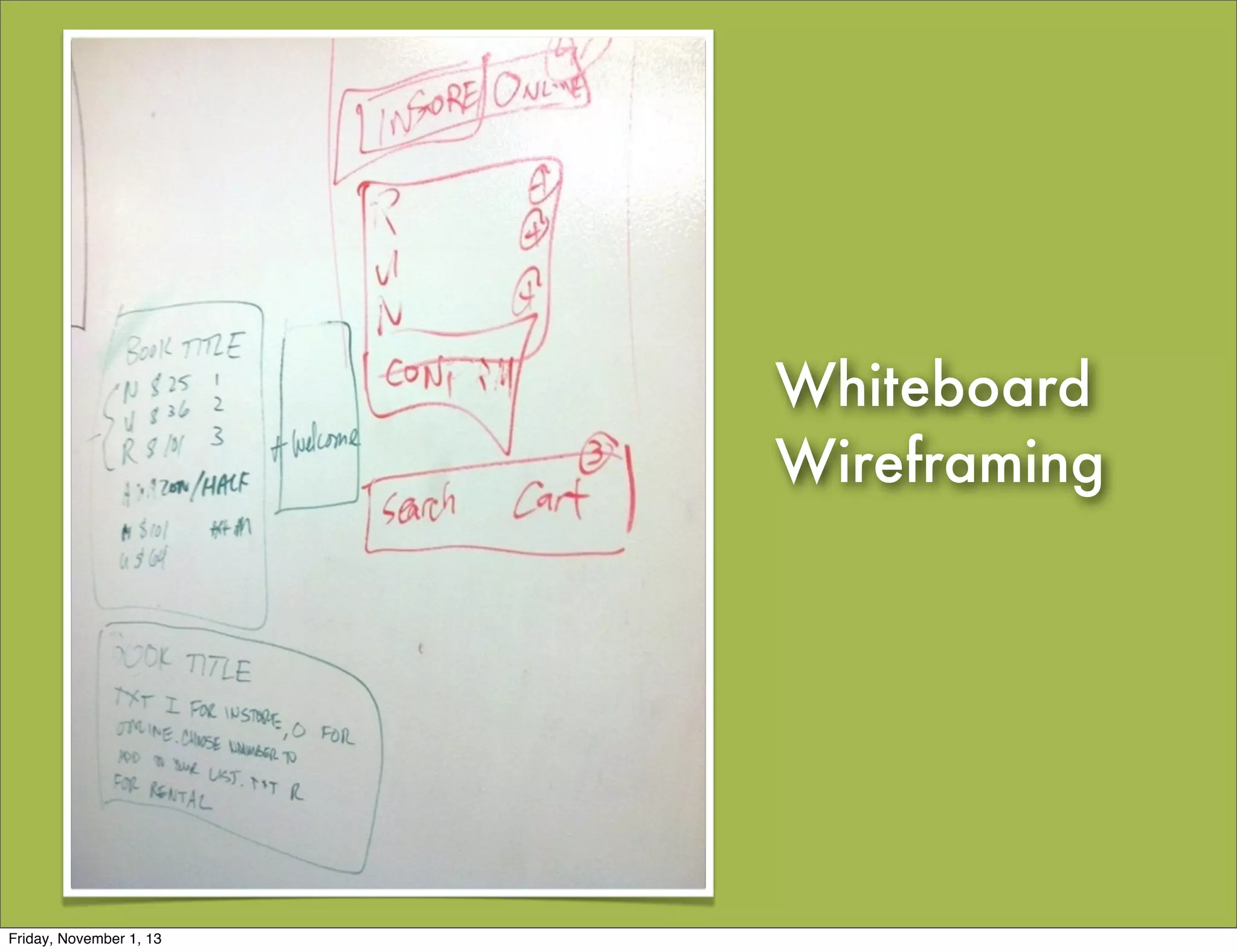 Whiteboard
Wireframing

Friday, November 1, 13

 