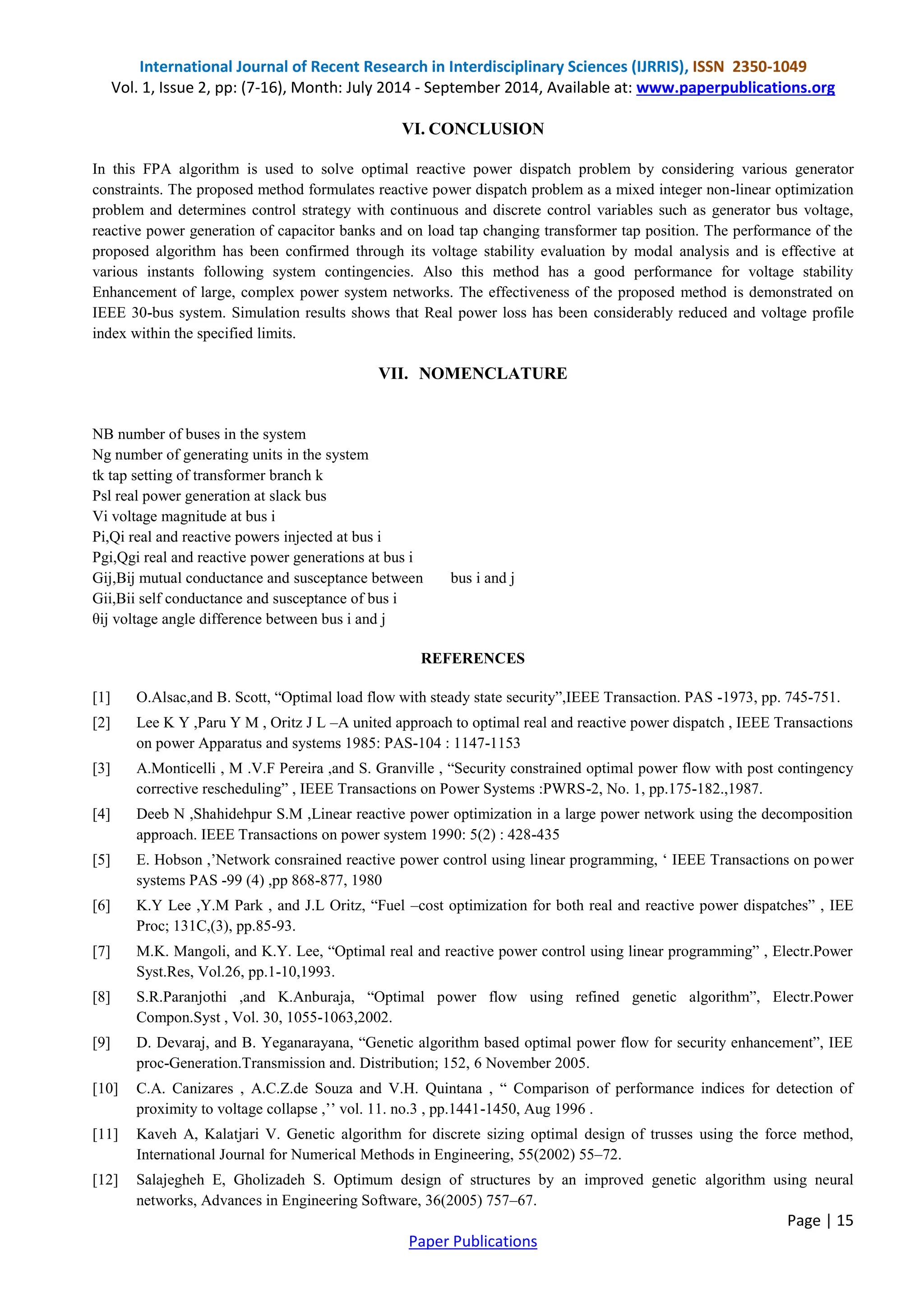 FLOWER POLLINATION ALGORITHM FOR SOLVING OPTIMAL REACTIVE POWER ...