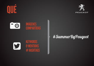 QUÉ
      IMÁGENES
      COMPARTIDAS

                    #SummerB�Peugeo�
      KEYWORDS
      @ MENTIONS
      # HASHTAGS
 