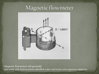 Magnetic flowmeters will generally not work with hydrocarbons,distilled water and many non-aqueous solutions. 