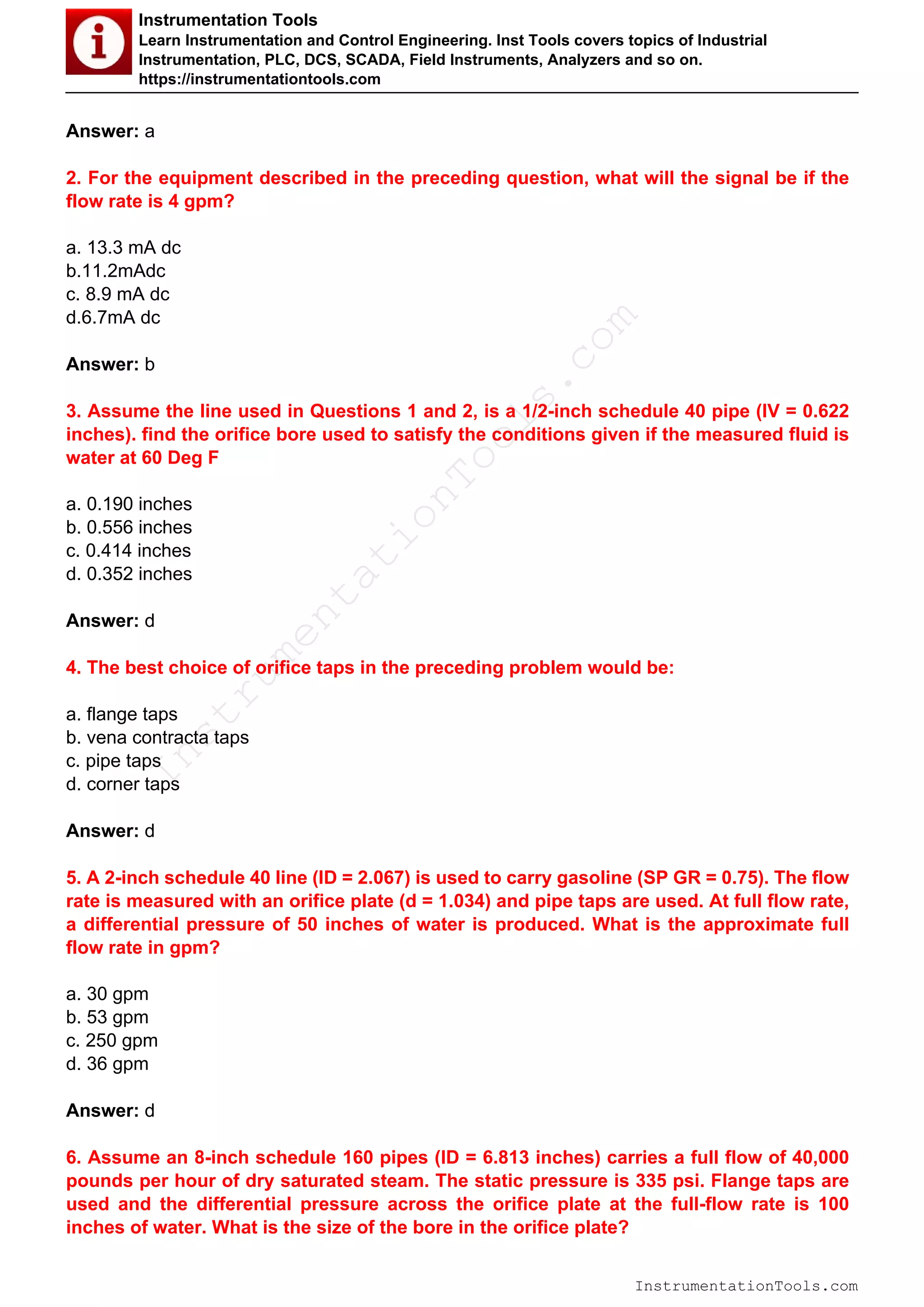 Flow Measurement Mcq Pdf
