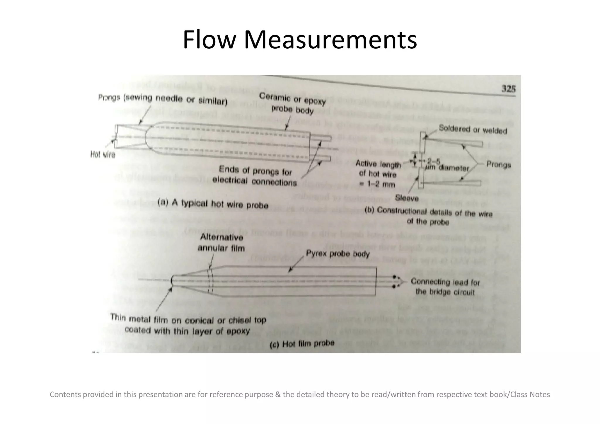Flow Measurements
Contents provided in this presentation are for reference purpose & the detailed theory to be read/written from respective text book/Class Notes
 