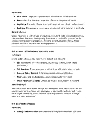 flow of water into and through the soil in irrigation and drainage ...