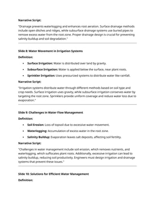 flow of water into and through the soil in irrigation and drainage ...