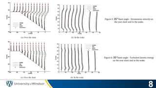 Figure 5: 35° slant angle - Streamwise velocity on
the rear slant and in the wake.
Figure 6: 35° slant angle - Turbulent kinetic energy
on the rear slant and in the wake.
 