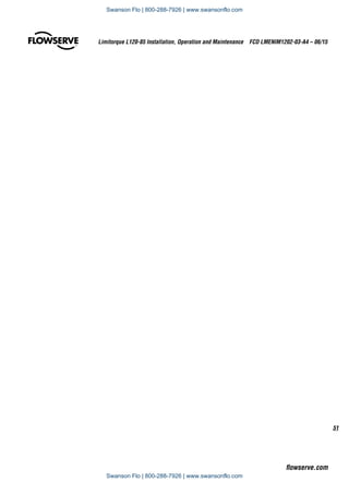51
Limitorque L120-85 Installation, Operation and Maintenance  FCD LMENIM1202-03-A4 – 06/15
flowserve.com
Swanson Flo | 800-288-7926 | www.swansonflo.com
Swanson Flo | 800-288-7926 | www.swansonflo.com
 