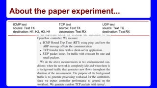 About the paper experiment...
ICMP test
source: Test TX
destination: H1, H2, H3, H4
TCP test
source: Text TX
destination: Text RX
UDP test
source: Text TX
destination: Text RX
 