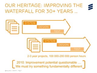 @erik_schon | #LKN14 | Page 7
Our heritage: Improving The
Waterfall for 30+ years …
2-3 year projects, 100 000-200 000 person hours
2010: Improvement potential questionable …
We must try something fundamentally different
System
Design
Test
System
Design
Test
 