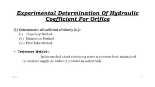 Experimental Determination Of Hydraulic
Coefficient For Orifice
$ɧƦɛƴ'ƶ 17
 