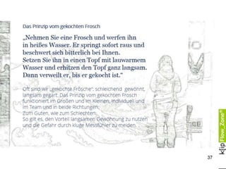 "Das Gehirn macht aus Psychologie Biologie" (Joachim Bauer)
Was wir erfahren, beeinflusst das Gehirn. Emotional bedeutsame Erfahrungen formen
neuronale Strukturen des Gehirns und legen Reaktionsmuster unseres Belohnungs- und
Stresssystem fest.
"Gene formen die grobe Struktur des Gehirns, doch die Erfahrungen des Kindes sind es,
welche die Feinregulierung bei den Nervenverbindungen bestimmen, wovon die
Funktionsweise des Gehirn abhängt. Diese Feinregulierung durch Erfahrungen in der
Umwelt geht auch im Erwachsenenalter weiter" (Wiesel, Science 264: 1647, 1994).
Merk-würdige Gespräche!
“In den Fällen, die bislang untersucht wurden, wird durch Lernen die
Wirksamkeit schon bestehender (synaptischer) Pfade verändert (...). Wenn
ich zu jemandem spreche und er oder sie mir zuhört, haben wir nicht nur
Sicht- und und Stimmkontakt, sondern die Aktivität der neuronalen
Maschinerie in meinem Gehirn hat eine direkte und, wie ich hoffe, lang
anhaltende Wirkung auf die neuronale Maschinerie in seinem oder ihrem
Gehirn, und umgekehrt.”
Eric Kandel, Neurowissenschaftler
in: S.64f, 2008, Psychiatrie, Psychoanalyse und die neue Biologie des Geistes
“Unser Gehirn kann sich allein schon
dadurch verändern, dass wir etwas
Neues lernen.”
Johann Caspar Rüegg
im ForschungsReport: Mind&Body,2010
37
 