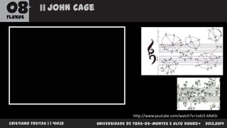 08

John Cage

FLUXUS

http://www.youtube.com/watch?v=1x6J5-bNA5I
CRISTIANO FREITAS | | 41032

UNIVERSIDADE DE TRÁS-OS-MONTES E ALTO DOURO

2013.2014

 