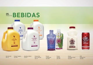 05.

PRODUTOS

Aloe Vera Gel
Cód. 15

BEBIDAS

Forever Freedom
Cód. 196

Aloe Berry Nectar
Cód. 34

Forever Aloe
Bits N’ Peaches
Cód. 77

Forever
Freedom2Go
Cód. 306

Forever
Aloe2Go
Cód. 270

Forever
Pomesteen Power
Cód. 262

FAB
Energy Drink
Cód. 321

 