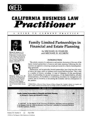 Family Limited Partnerships in Financial and Estate Planning