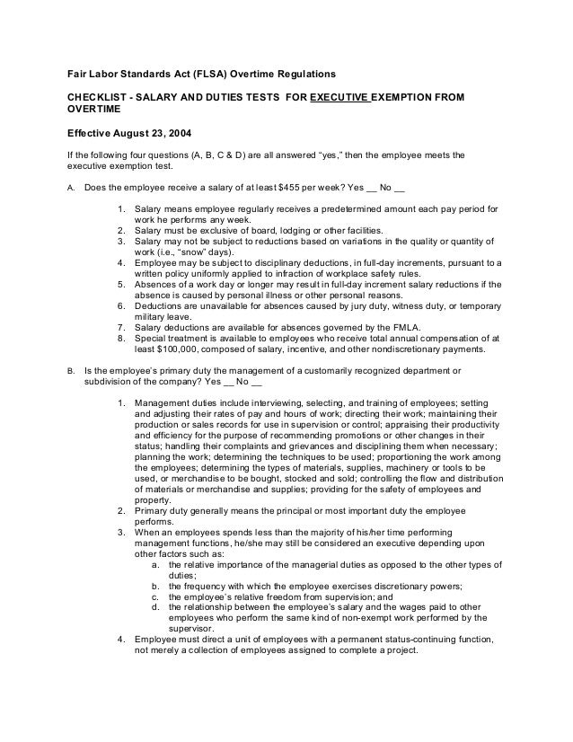 FLSA Executive Exemption From Overtime