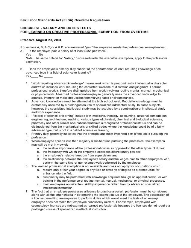 FLSA "Learned or Creative Professional Exemption From Overtime