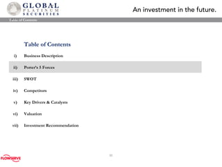 Table of Contents Table of Contents i) Business Description ii) Porter’s 5 Forces iii) SWOT iv) Competitors v) Key Drivers &  Catalysts vi) Valuation vii) Investment Recommendation 