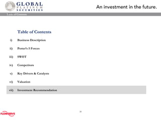 Table of Contents Table of Contents i) Business Description ii) Porter’s 5 Forces iii) SWOT iv) Competitors v) Key Drivers &  Catalysts vi) Valuation vii) Investment Recommendation 