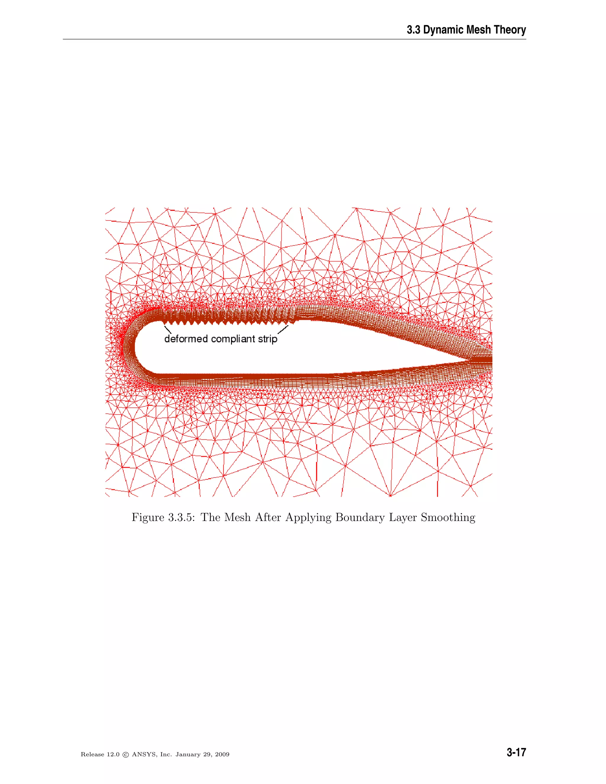 3.3 Dynamic Mesh Theory
Figure 3.3.5: The Mesh After Applying Boundary Layer Smoothing
Release 12.0 c ANSYS, Inc. January 29, 2009 3-17
 