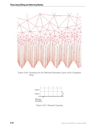 Flows Using Sliding and Deforming Meshes
Figure 3.3.6: Zooming into the Deformed Boundary Layer of the Compliant
Strip
Layer i
Layer j
Moving
boundary
h
Figure 3.3.7: Dynamic Layering
3-18 Release 12.0 c ANSYS, Inc. January 29, 2009
 