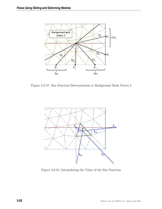 Flows Using Sliding and Deforming Meshes
Figure 3.3.17: Size Function Determination at Background Mesh Vertex I
Figure 3.3.18: Interpolating the Value of the Size Function
3-28 Release 12.0 c ANSYS, Inc. January 29, 2009
 