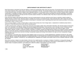 LIMITED WARRANTY AND LIMITATION OF LIABILITY
Each Fluke product is warranted to be free from defects in material and workmanship under normal use and service. The warranty period is one year and begins
on the date of shipment. Parts, product repairs, and services are warranted for 90 days. This warranty extends only to the original buyer or end-user customer of
a Fluke authorized reseller, and does not apply to fuses, disposable batteries, or to any product which, in Fluke's opinion, has been misused, altered, neglected,
contaminated, or damaged by accident or abnormal conditions of operation or handling. Fluke warrants that software will operate substantially in accordance
with its functional specifications for 90 days and that it has been properly recorded on non-defective media. Fluke does not warrant that software will be error
free or operate without interruption.
Fluke authorized resellers shall extend this warranty on new and unused products to end-user customers only but have no authority to extend a greater or
different warranty on behalf of Fluke. Warranty support is available only if product is purchased through a Fluke authorized sales outlet or Buyer has paid the
applicable international price. Fluke reserves the right to invoice Buyer for importation costs of repair/replacement parts when product purchased in one country
is submitted for repair in another country.
Fluke's warranty obligation is limited, at Fluke's option, to refund of the purchase price, free of charge repair, or replacement of a defective product which is
returned to a Fluke authorized service center within the warranty period.
To obtain warranty service, contact your nearest Fluke authorized service center to obtain return authorization information, then send the product to that service
center, with a description of the difficulty, postage and insurance prepaid (FOB Destination). Fluke assumes no risk for damage in transit. Following warranty
repair, the product will be returned to Buyer, transportation prepaid (FOB Destination). If Fluke determines that failure was caused by neglect, misuse,
contamination, alteration, accident, or abnormal condition of operation or handling, including overvoltage failures caused by use outside the product’s specified
rating, or normal wear and tear of mechanical components, Fluke will provide an estimate of repair costs and obtain authorization before commencing the work.
Following repair, the product will be returned to the Buyer transportation prepaid and the Buyer will be billed for the repair and return transportation charges
(FOB Shipping Point).
THIS WARRANTY IS BUYER'S SOLE AND EXCLUSIVE REMEDY AND IS IN LIEU OF ALL OTHER WARRANTIES, EXPRESS OR IMPLIED, INCLUDING
BUT NOT LIMITED TO ANY IMPLIED WARRANTY OF MERCHANTABILITY OR FITNESS FOR A PARTICULAR PURPOSE. FLUKE SHALL NOT BE LIABLE
FOR ANY SPECIAL, INDIRECT, INCIDENTAL, OR CONSEQUENTIAL DAMAGES OR LOSSES, INCLUDING LOSS OF DATA, ARISING FROM ANY CAUSE
OR THEORY.
Since some countries or states do not allow limitation of the term of an implied warranty, or exclusion or limitation of incidental or consequential damages, the
limitations and exclusions of this warranty may not apply to every buyer. If any provision of this Warranty is held invalid or unenforceable by a court or other
decision-maker of competent jurisdiction, such holding will not affect the validity or enforceability of any other provision.
Fluke Corporation
P.O. Box 9090
Everett, WA 98206-9090
U.S.A.
Fluke Europe B.V.
P.O. Box 1186
5602 BD Eindhoven
The Netherlands
11/99
 