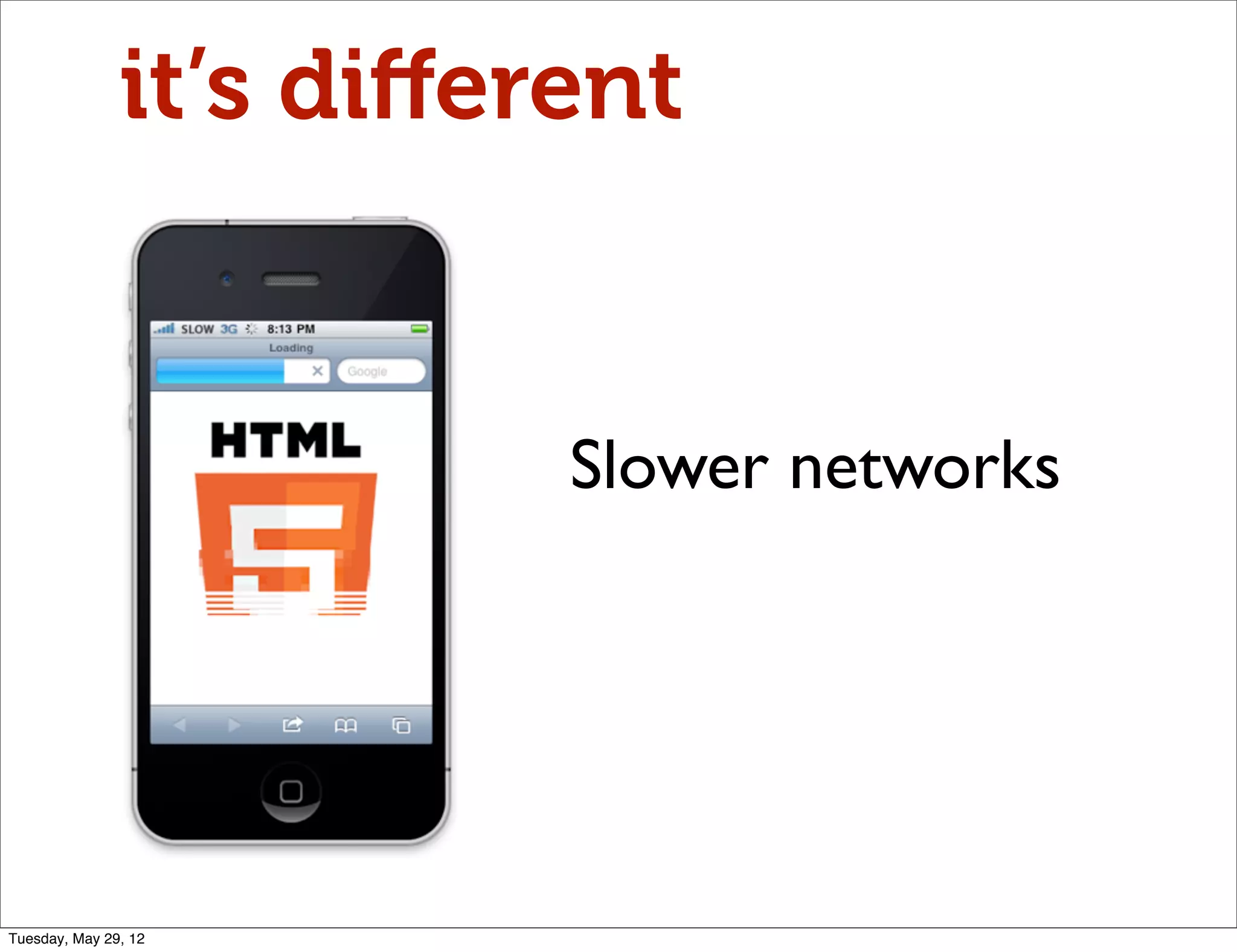 it’s diﬀerent


                         Slower networks




Tuesday, May 29, 12
 