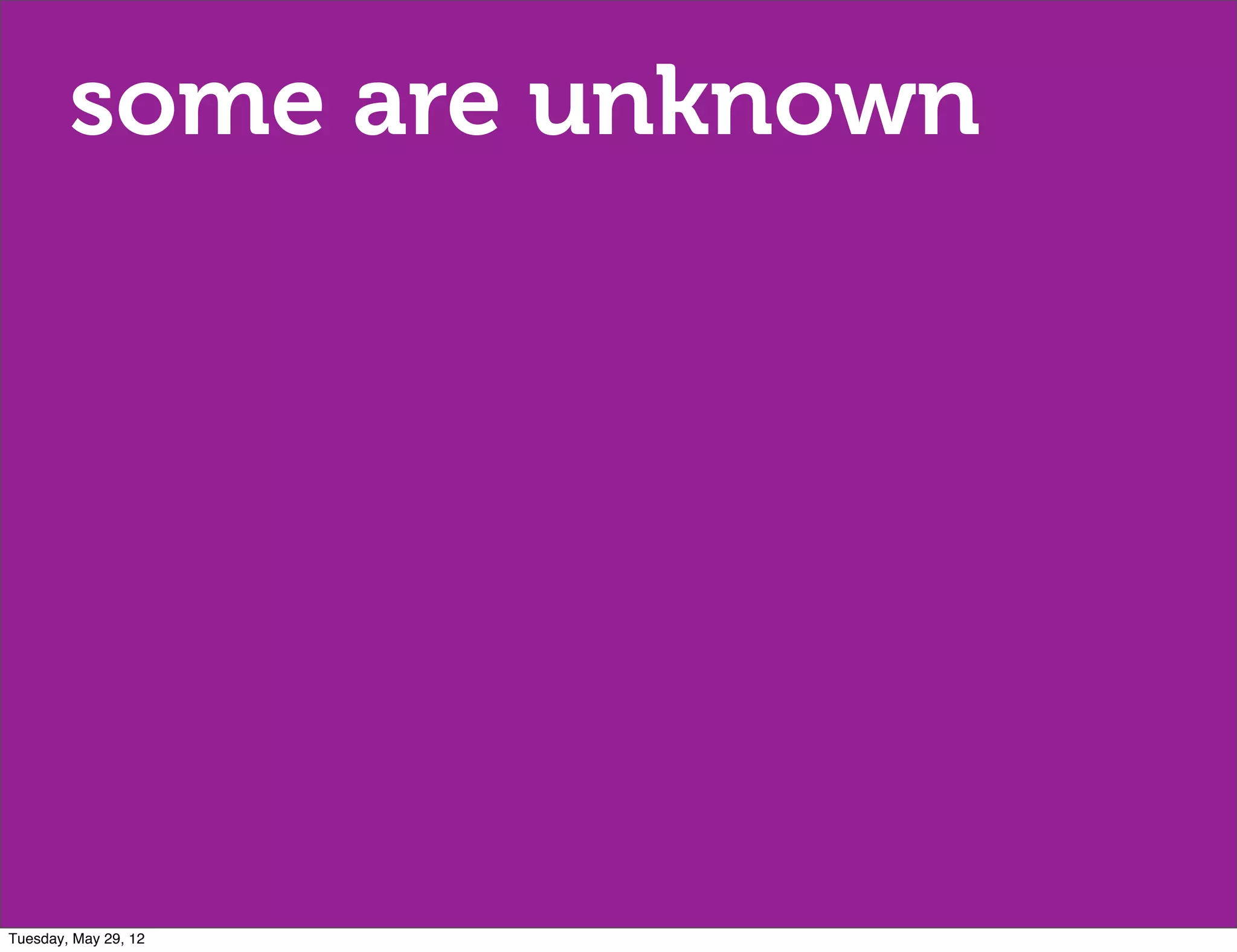 some are unknown




Tuesday, May 29, 12
 