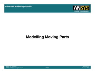 Advanced Modelling Options
Customer Training Material
Modelling Moving Parts
L9-23
ANSYS, Inc. Proprietary
© 2010 ANSYS, Inc. All rights reserved.
Release 13.0
December 2010
 