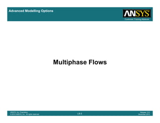 Advanced Modelling Options
Customer Training Material
Multiphase Flows
L9-3
ANSYS, Inc. Proprietary
© 2010 ANSYS, Inc. All rights reserved.
Release 13.0
December 2010
 