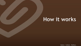 How it works



      Select. Collect. Reflect.
 