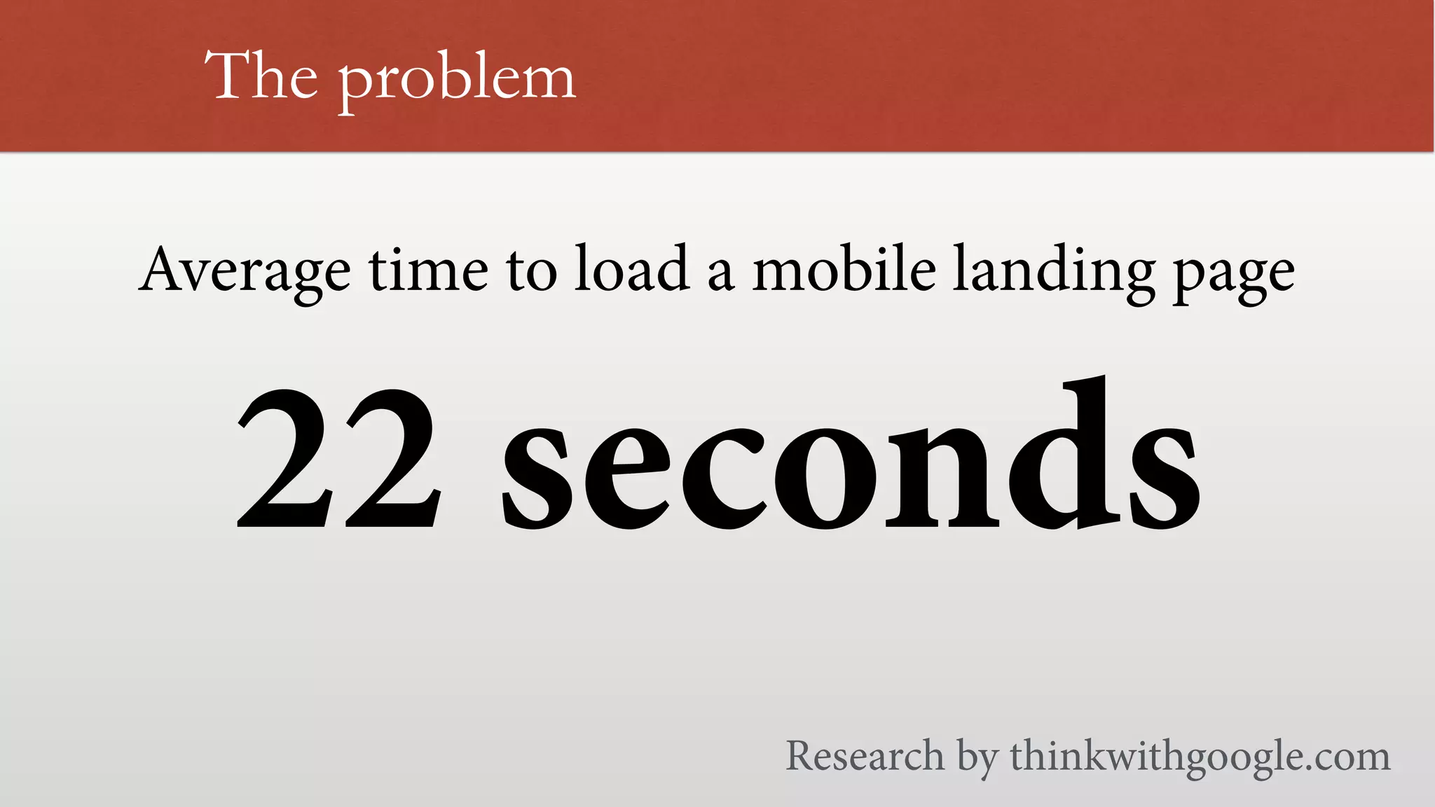Average time to load a mobile landing page   The problem 22 seconds Research by thinkwithgoogle.com 