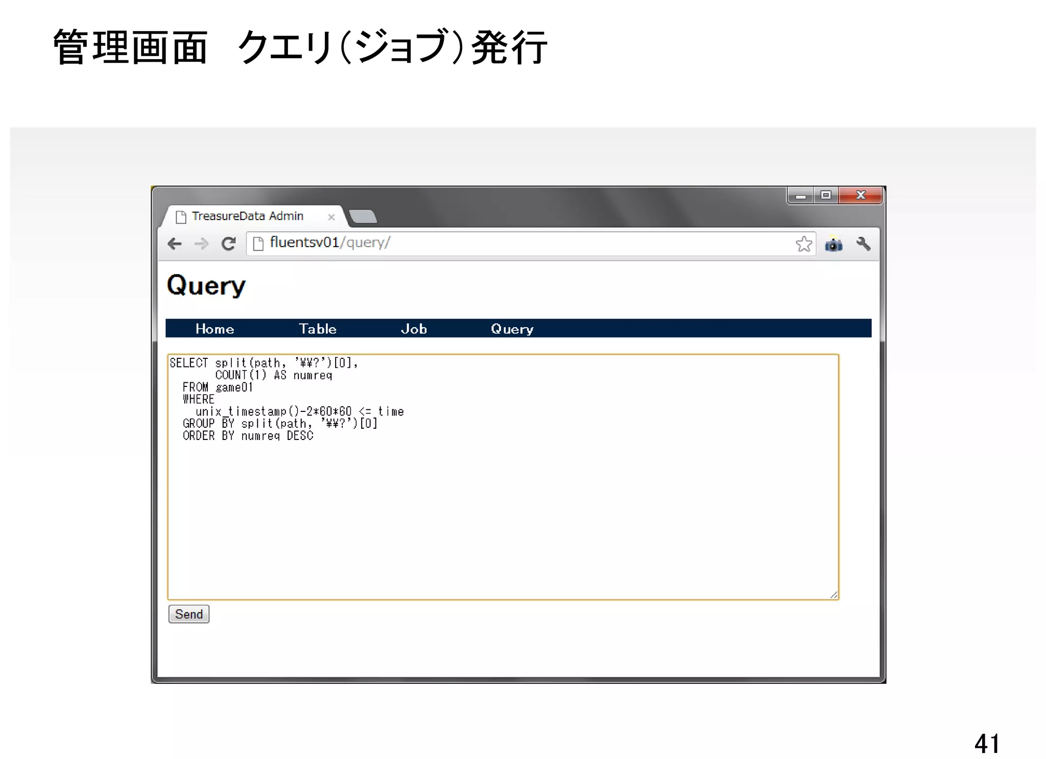 管理画面 クエリ（ジョブ）発行




                  41
 
