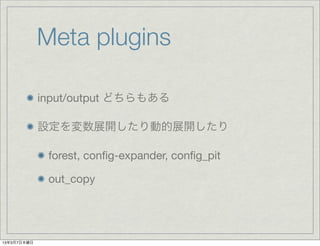 Meta plugins

             input/output ɤ⤢

             Oչ_ӵչ_

              forest, con?g-expander, con?g_pit

              out_copy




1337ľ
 
