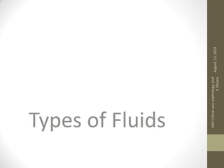Types of Fluids
August,13,2018
MIHCriticalcarenephrology,prof
KOkasha
 