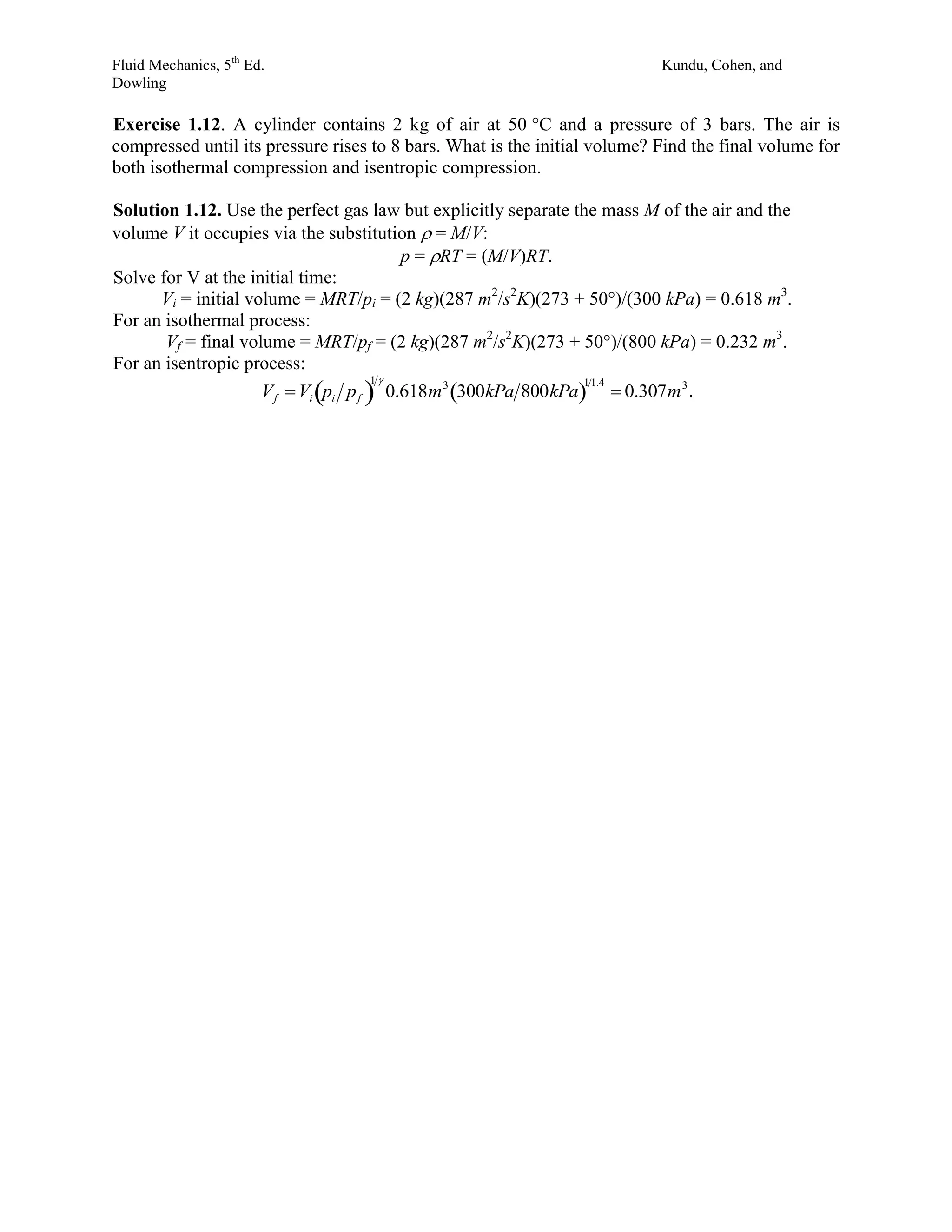 Fluid Mechanics 5th Edition Kundu Solutions Manual | PDF