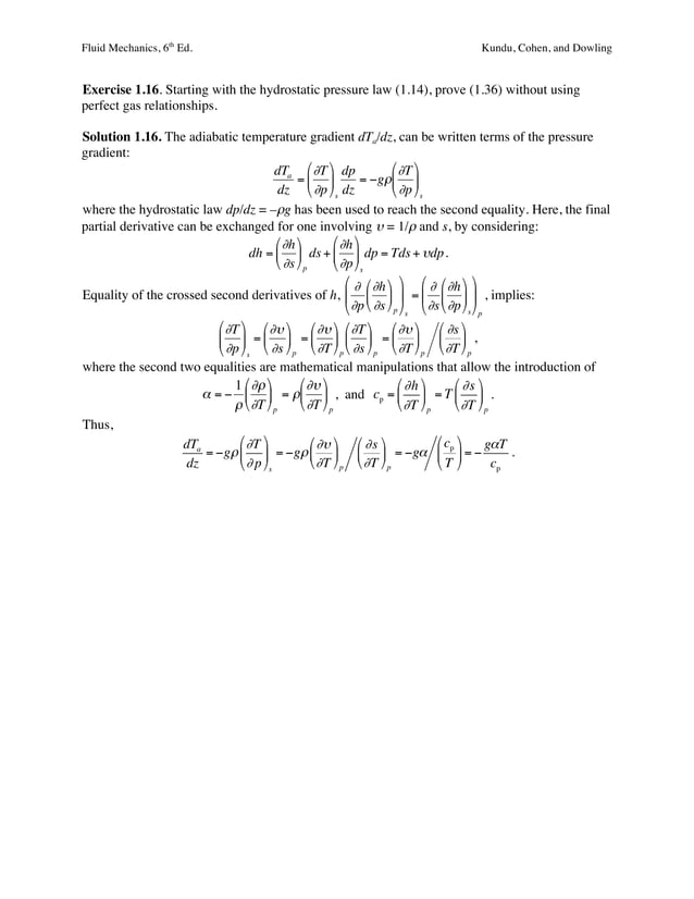 Fluid Mechanics 6th Edition Kundu Solutions Manual PDF
