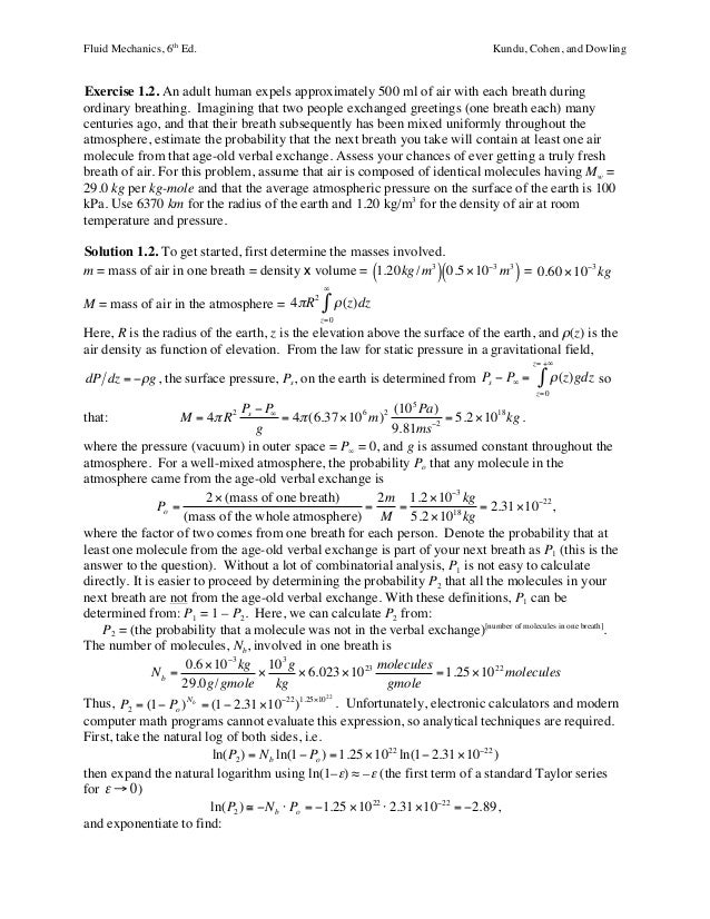 Fluid Mechanics 6th Edition Kundu Solutions Manual