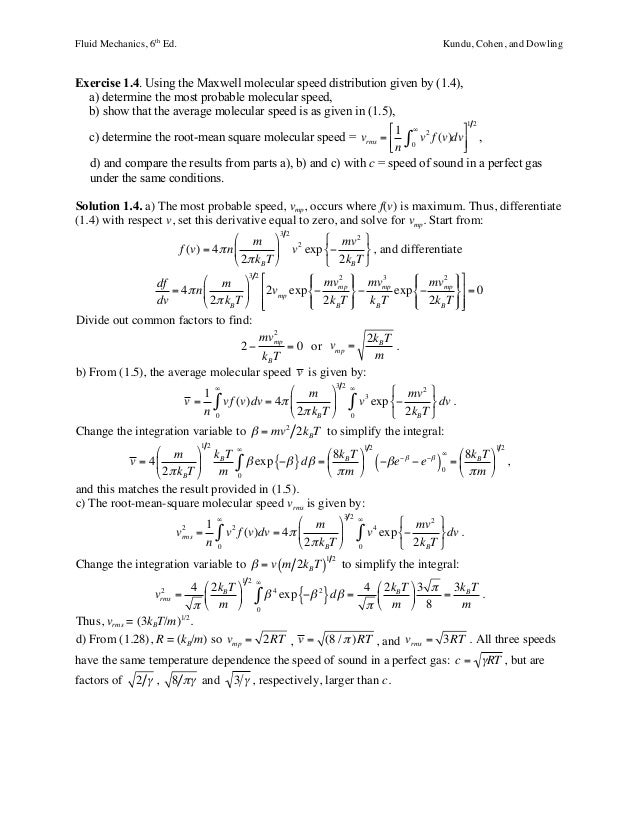 Fluid Mechanics 6th Edition Kundu Solutions Manual