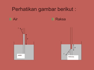 Perhatikan gambar berikut :
Air Raksa
y


water
y


mercury
 