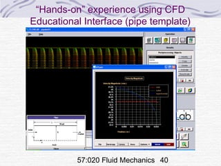 57:020 Fluid Mechanics 40
“Hands-on” experience using CFD
Educational Interface (pipe template)
 