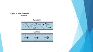 2 types of flow- turbulent
laminar
 