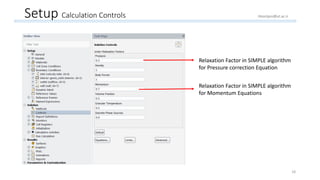 Setup Calculation Controls
Relaxation Factor in SIMPLE algorithm
for Pressure correction Equation
Relaxation Factor in SIMPLE algorithm
for Momentum Equations
18
Hoorijani@ut.ac.ir
 