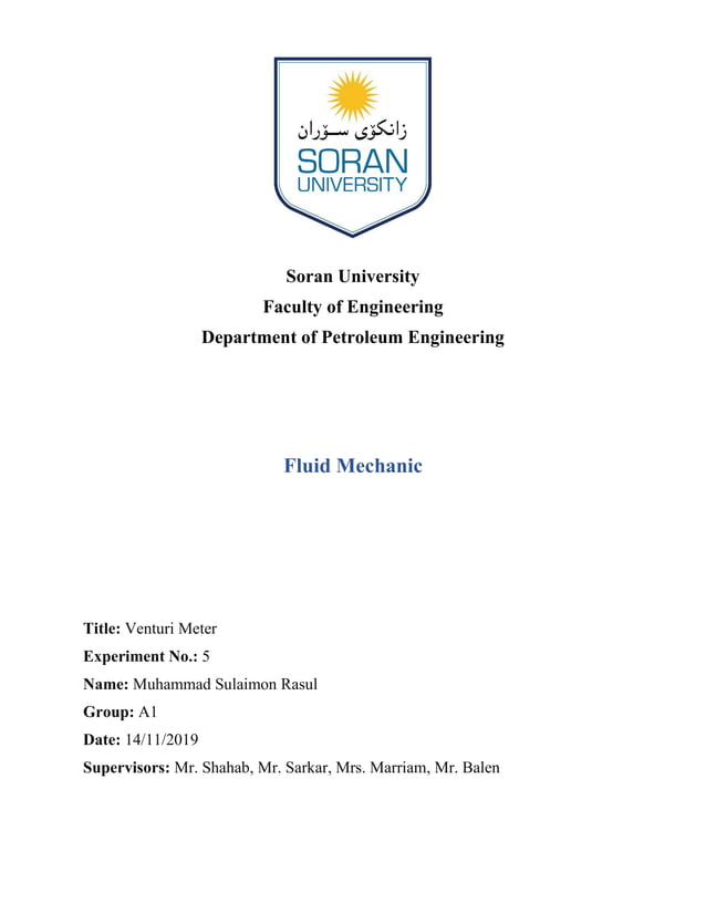 Fluid Mechanic Lab Venturi Meter PDF