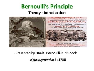 Bernoulli’s Principle
Theory - Introduction

Presented by Daniel Bernoulli in his book

Hydrodynamica in 1738

 