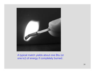 31
A typical match yields about one Btu (or
one kJ) of energy if completely burned.
 